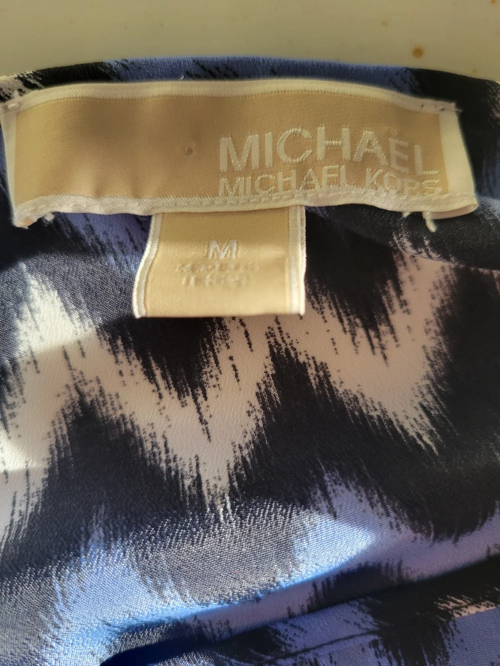 Michael Kors Zigzag Boatneck Blouson Top in Black, White & Blue